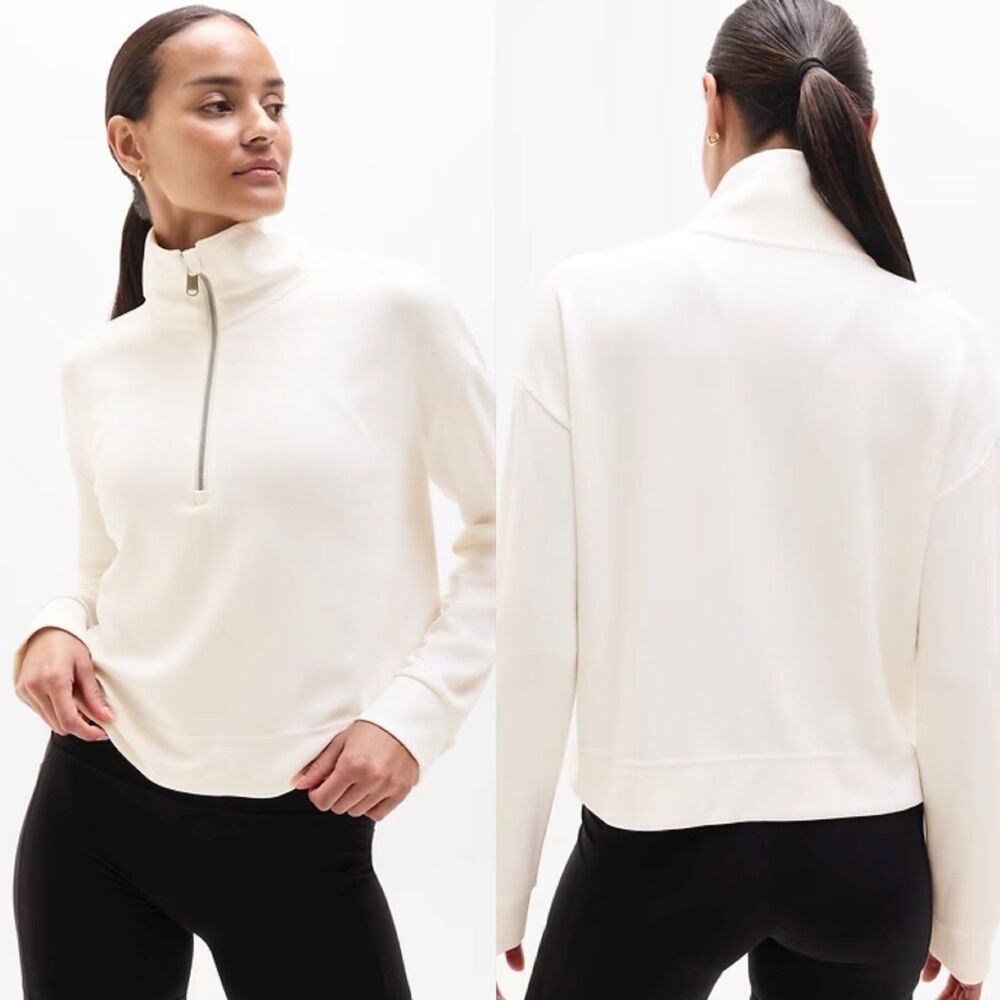 Athleta Seasoft Quarter Zip Magnolia White Sz XL